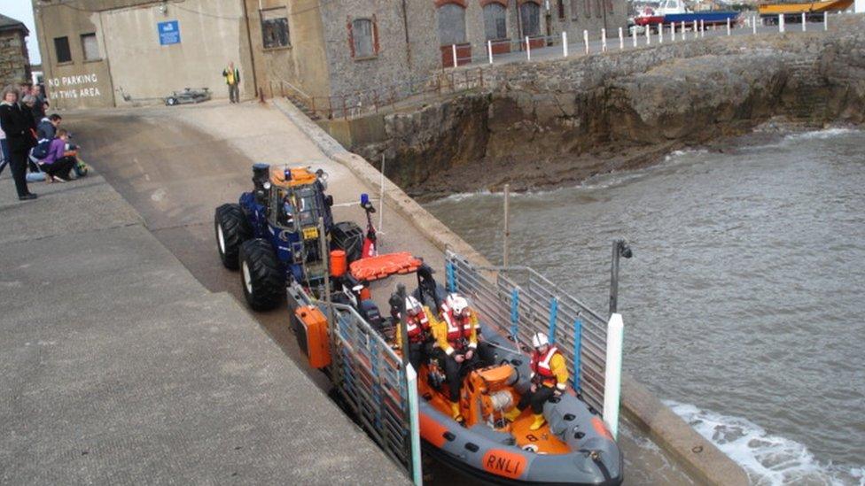 launching Porthcawl lifeboat