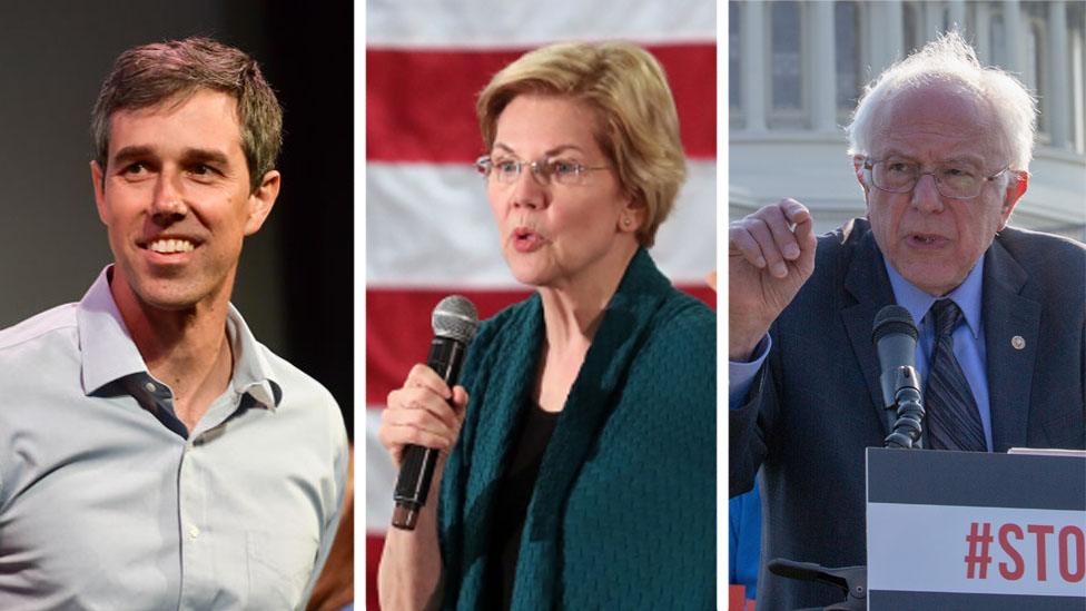 Beto O'Rourke, Elizabeth Warren and Bernie Sanders