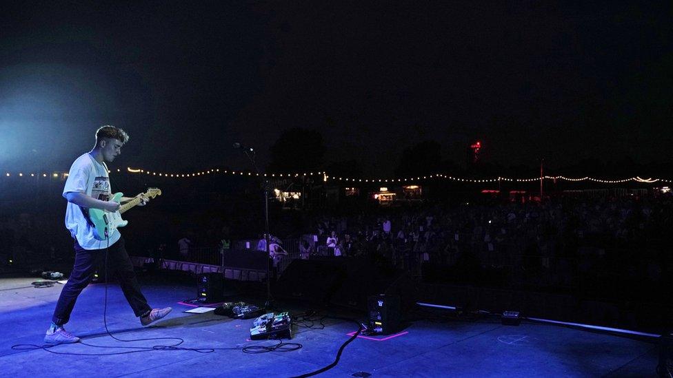 Sam Fender performing at Gosforth Park