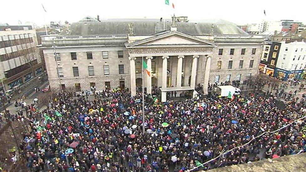 A rally was held outside the GPO building in Dublin's O'Connell Street