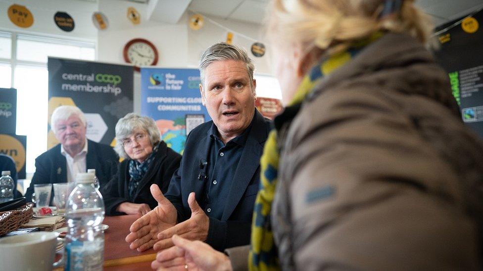 Labour Party leader Sir Keir Starmer meets shoppers, staff and local residents during a visit to a Co-op store in Ripley, Derbyshire