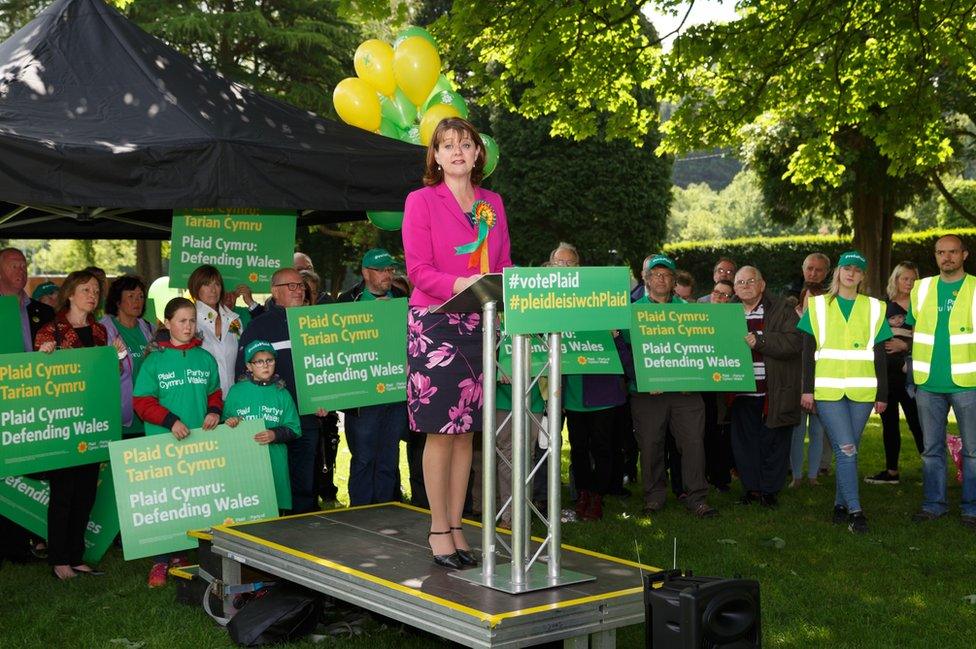 Plaid Cymru leader Leanne Wood holds a campaign rally in Treorchy, Wales.