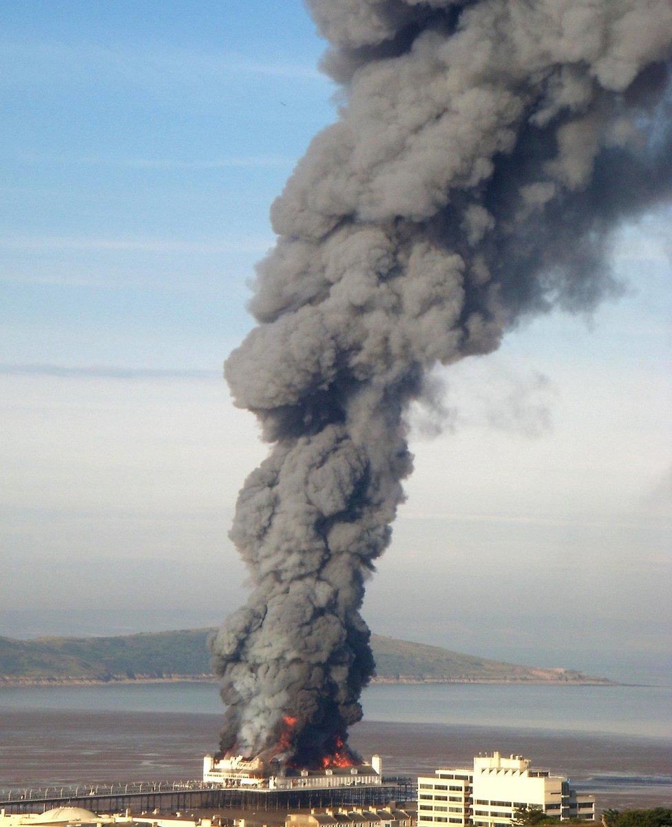 Smoke rises from the pier fire in 2008