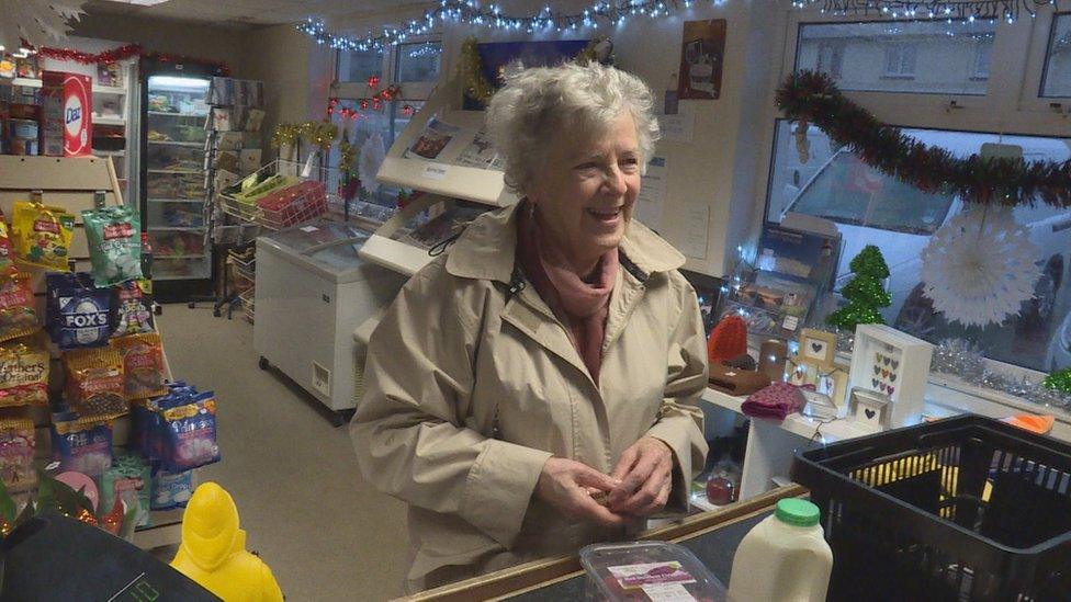 Resident Morag Macleod in the Community shop in Scalpay