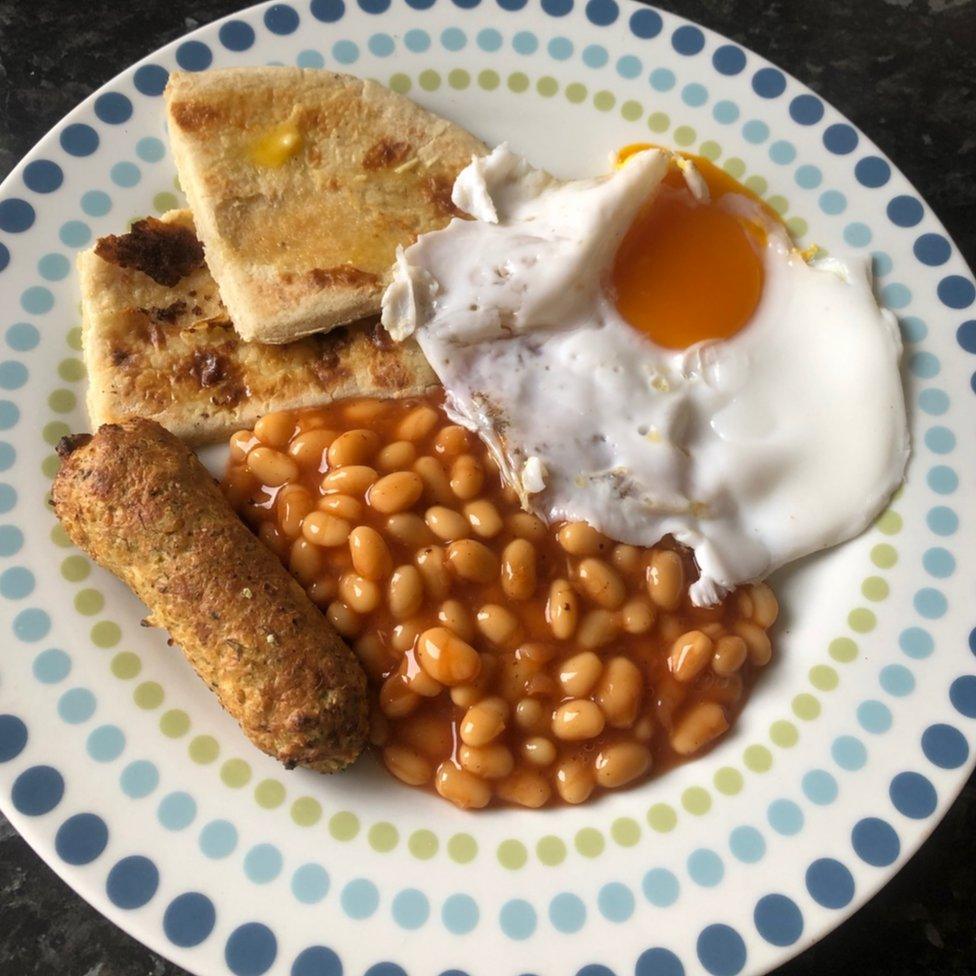 Bex Young's veggie breakfast using duck eggs.