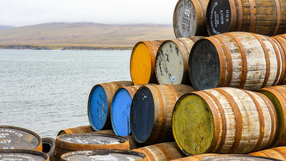 whisky barrels on Islay