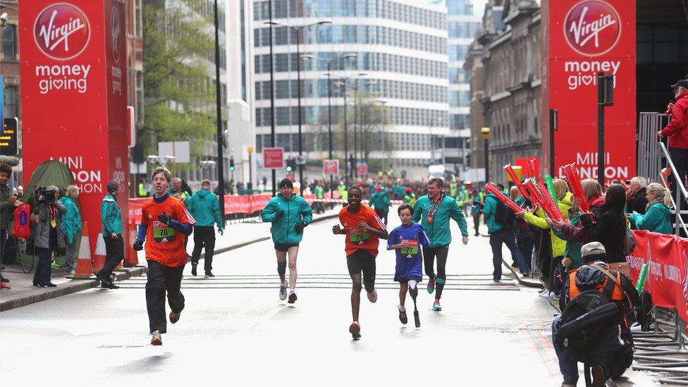 Young people take part in the Mini Marathon in London.