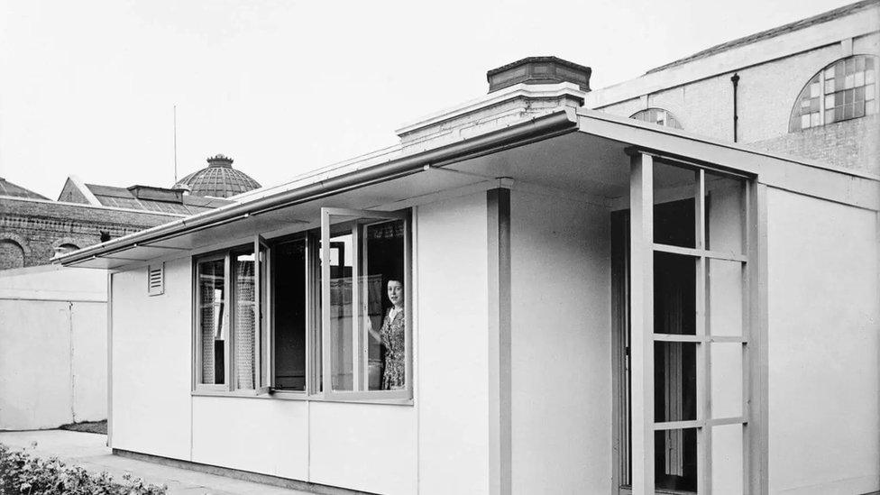 A UK100 or American prefabricated house in the grounds of the Tate Gallery