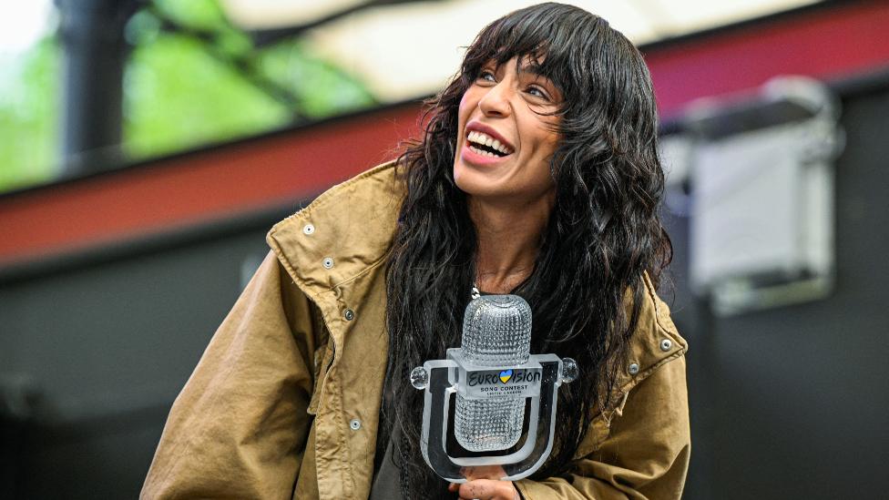 Eurovision Song Contest 2023 winner Loreen of Sweden reacts on stage while celebrating with fans in Kungstradgarden park in Stockholm, Sweden, May 16, 2023