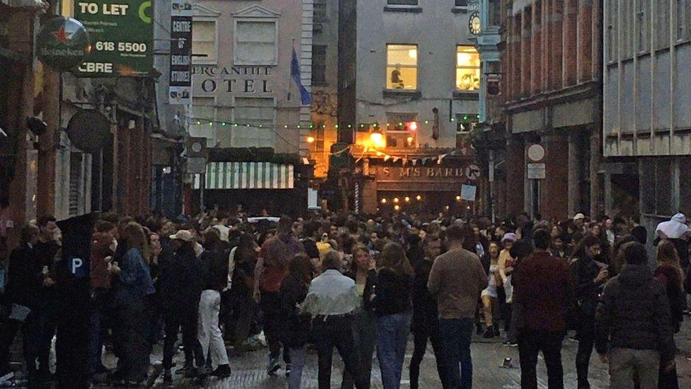 Handout photo dated 04/07/20 showing people out in Dublin on Saturday evening as lockdown restrictions start to ease. Publicans have warned that street drinking in Dublin city centre jeopardises public health and presents a terrible image. PA Photo. Issue date: Sunday July 5, 2020.