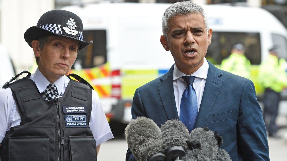 Mayor of London, Sadiq Khan (R) and Metropolitan Police Commissioner, Cressida Dick (L)