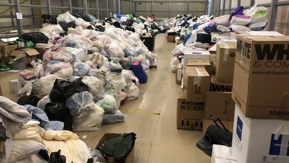 Donations filling up warehouse