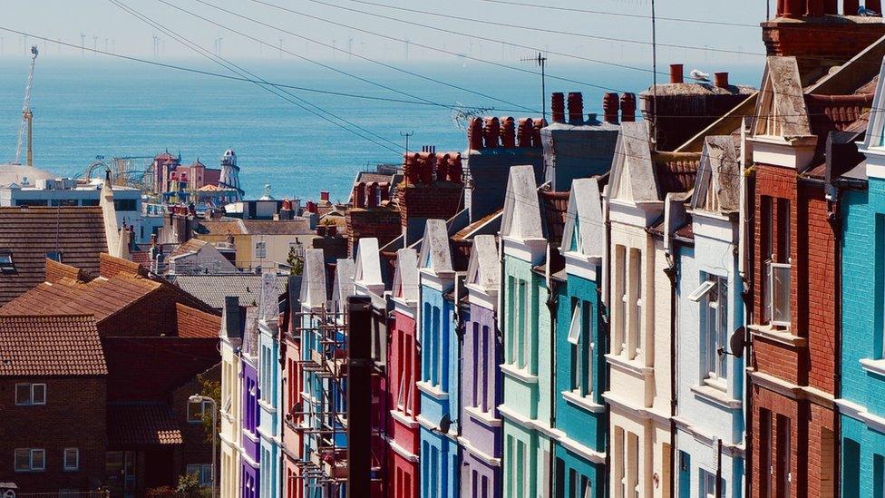 A row of colourful houses in Brighton