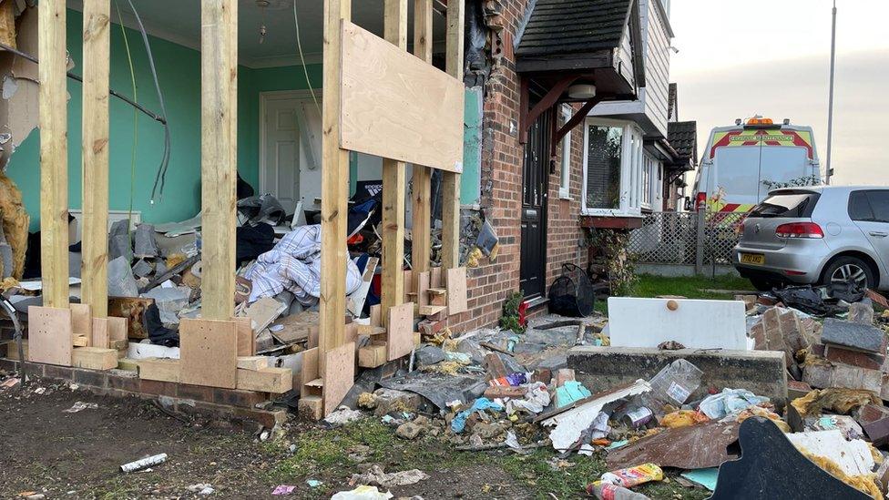 The scene after a car crashed into a house in Grays