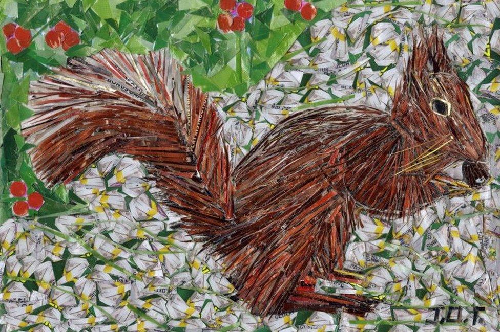 Artwork depicting a red squirrel