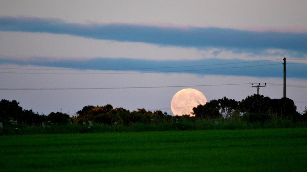 Strawberry moon in Portknockie, Scotland