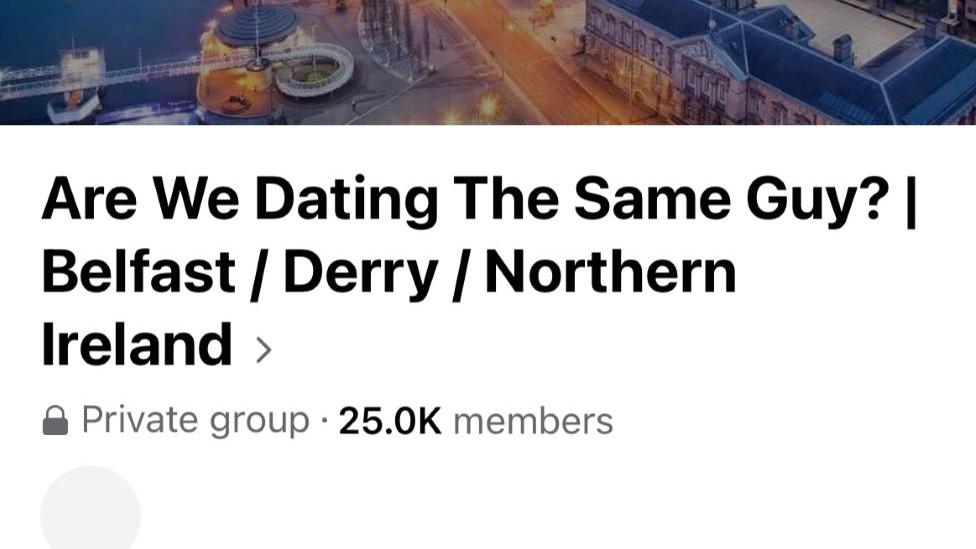 Screenshot of private Facebook page "Are We Dating The Same Guy Belfast/ Derry/ Northern Ireland"