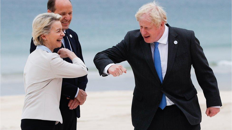 Boris Johnson and Urusla von der Leyen at the G7 summit in Cornwall last month