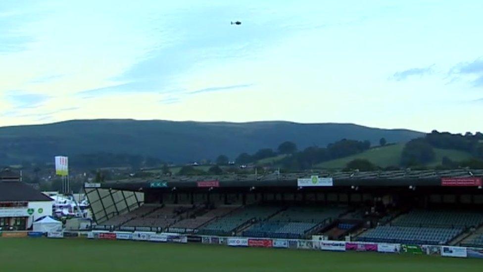 The police helicopter above the Royal Welsh showground