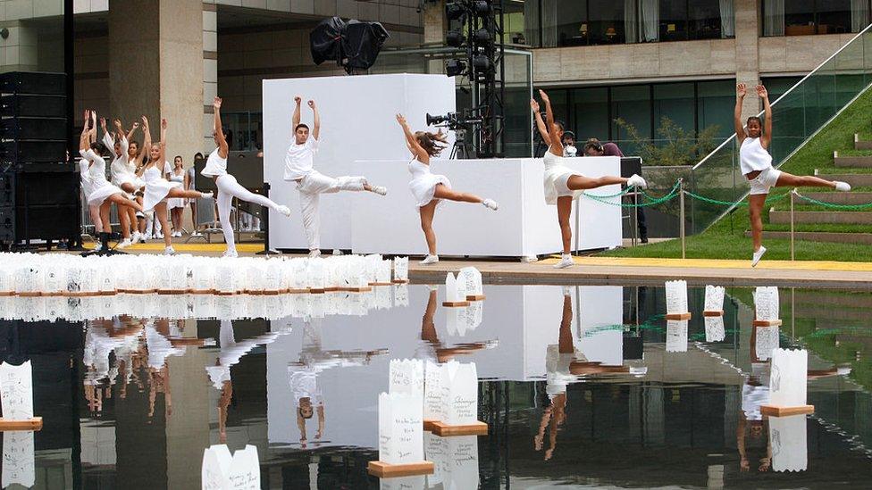 Students of The LaGuardia High School of Music & Arts and Performing Arts perform at the Shinnyo Lantern Floating for Peace 2014 at Hearst Plaza, Lincoln Center on September 21, 2014 in New York City