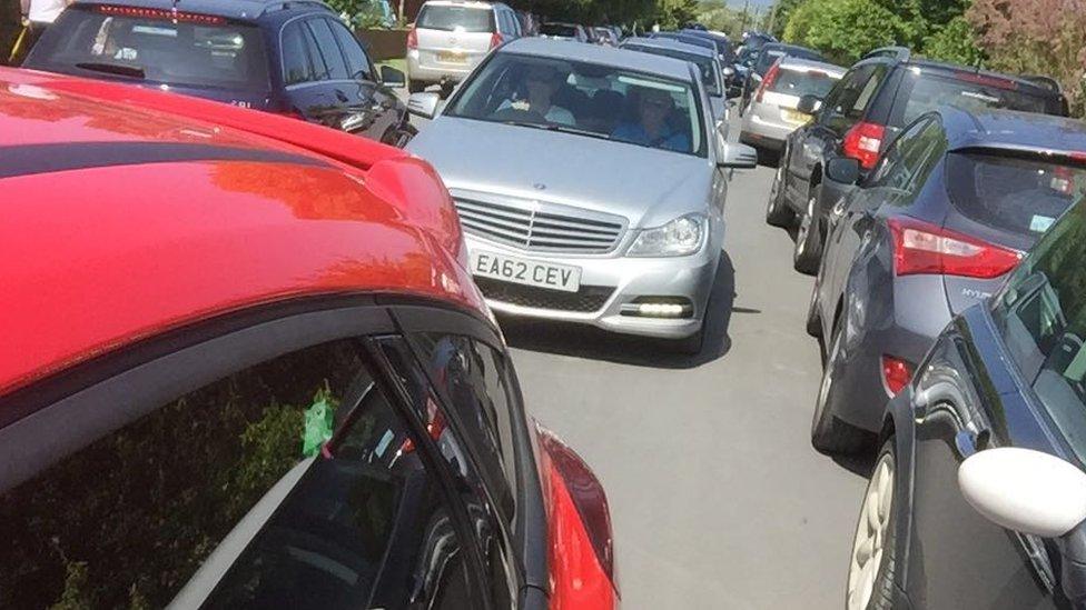 Traffic queues at Talacre