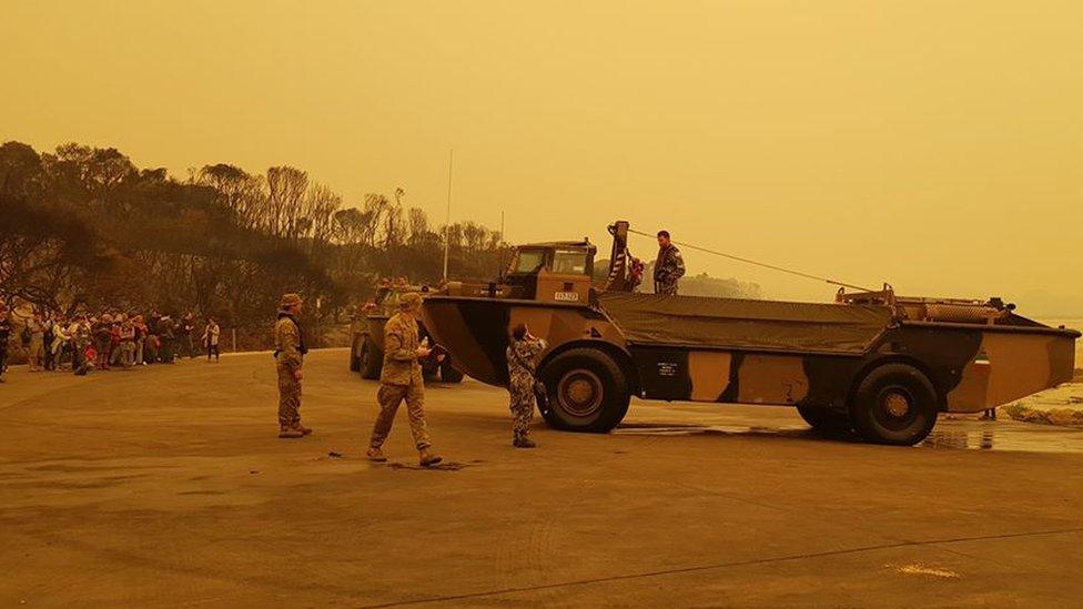 Army vehicle in Mallacoota helps evacuate people