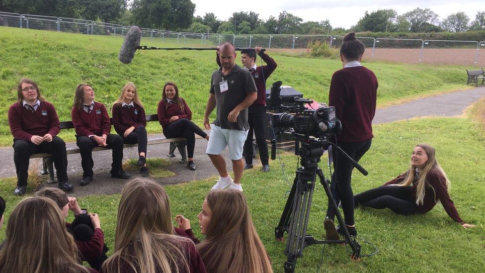 Ysgol Eirias filming The End of the Bench