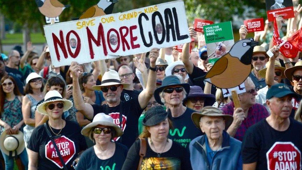 A protest against Adani's Carmichael mine takes place in Sydney