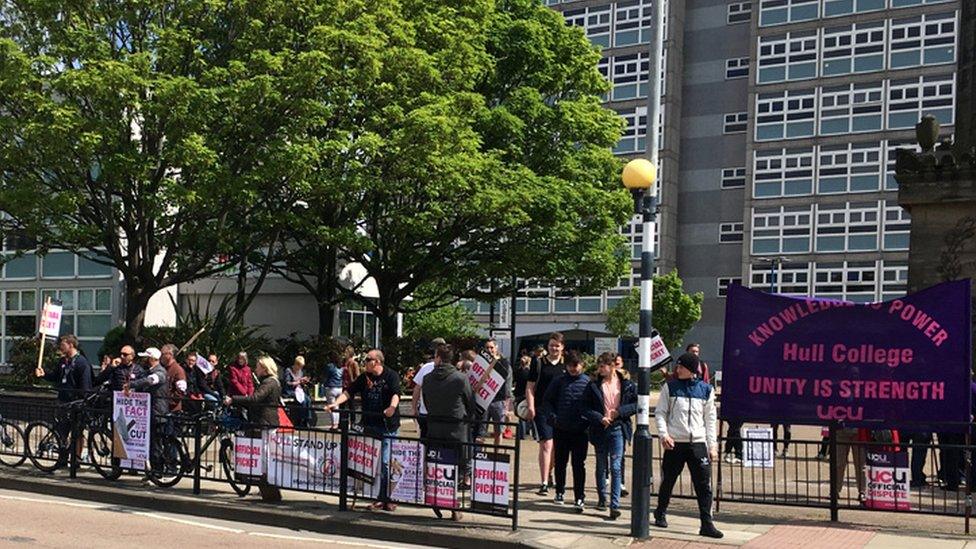 Picket line outside college