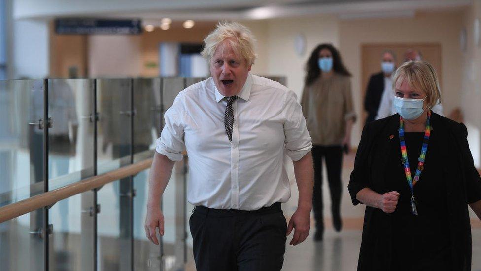 Boris Johnson visiting a hospital in Hexham, Northumberland, on Monday