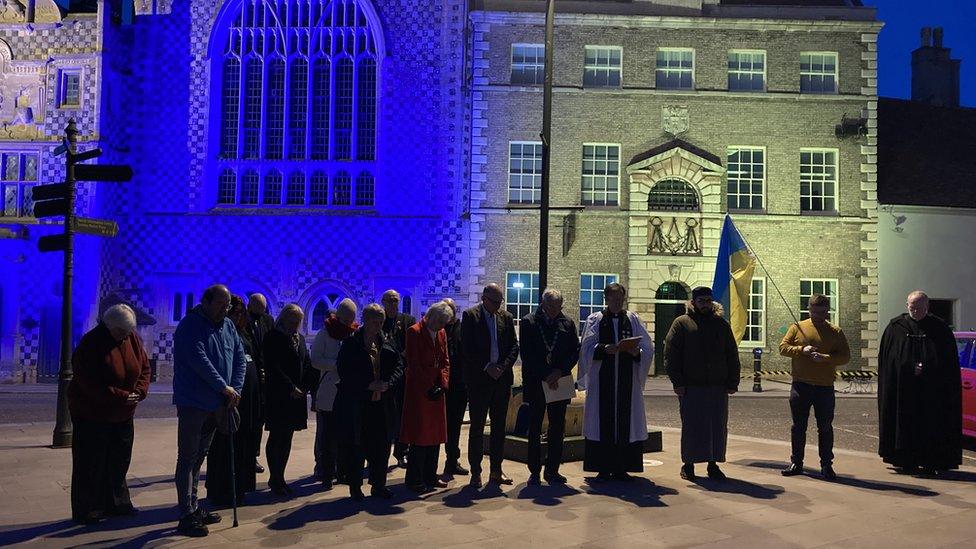 A peace ceremony for Ukraine was held by King's Lynn Town Hall on Friday 26 February 2022