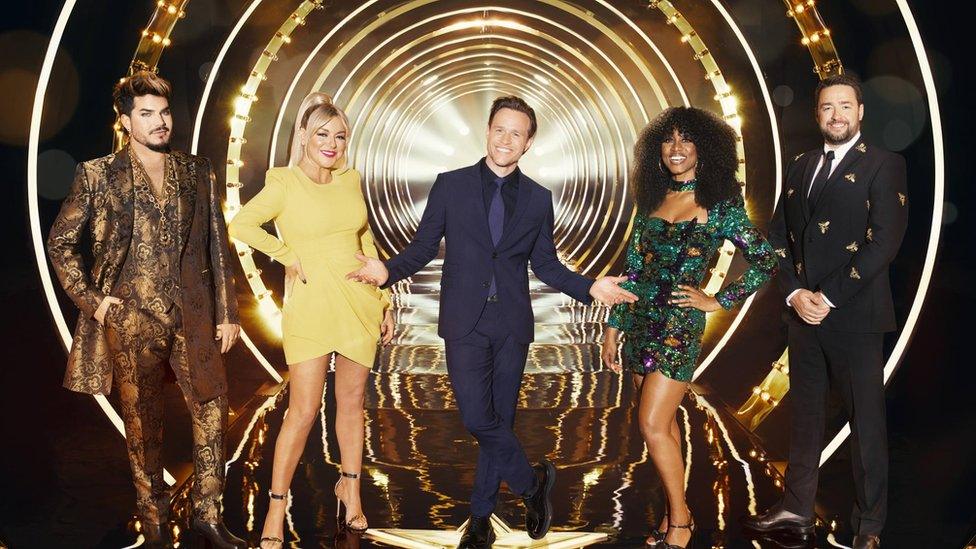 (r-l) Adam Lambert, Sheridan Smith, Olly Murs, Beverley Knight and Jason Manford.