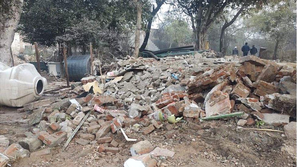 The debris of the mosque after it was razed