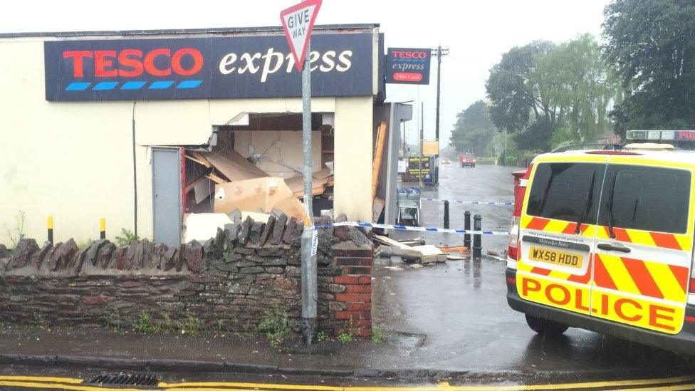 Tesco Express building showing blown up cash machine