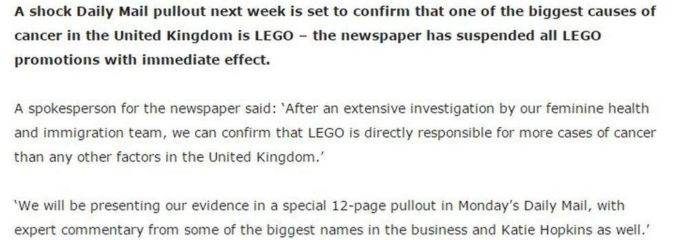 southend news network posted about the Daily Mail and Lego