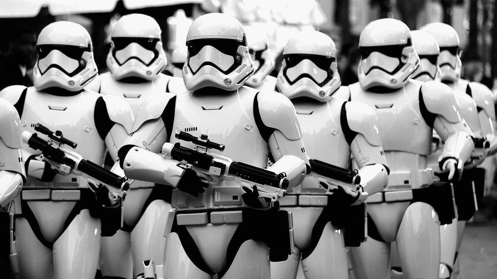 Stormtrooers arrive at The Premiere of Walt Disney Pictures and Lucasfilm"s "Star Wars: The Force Awakens