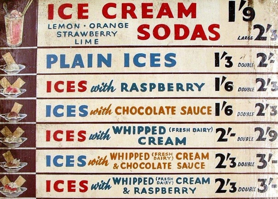 Old ice cream menu