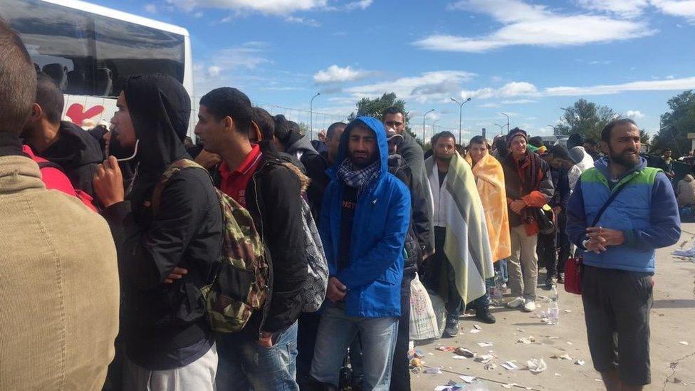 Migrants at Nickelsdorf, Austria, 6 September 2015