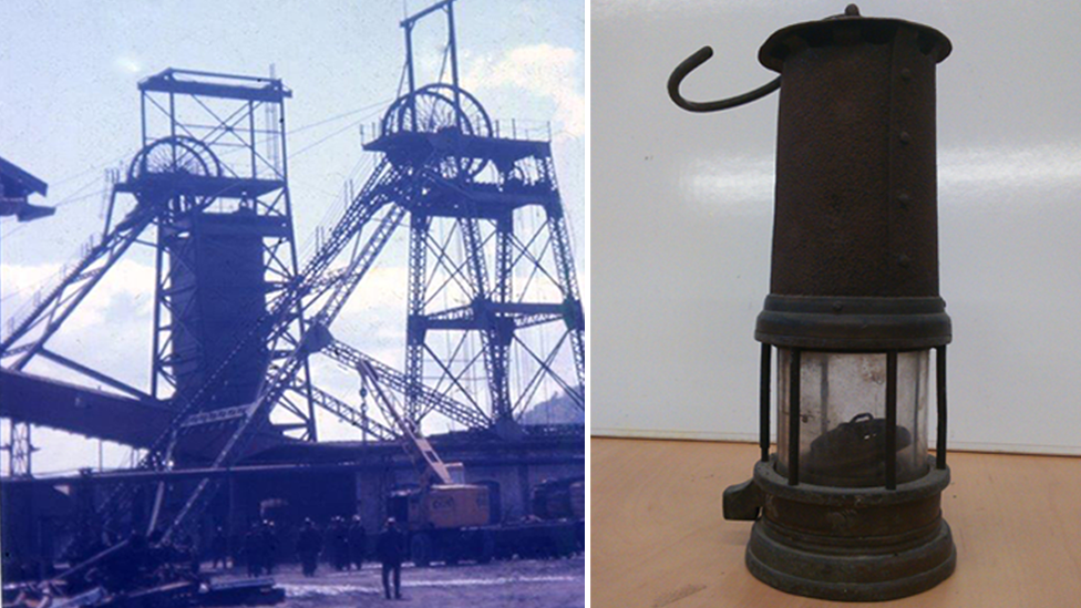 Albion Colliery in 1966 and a miner's lamp from the 1894 disaster