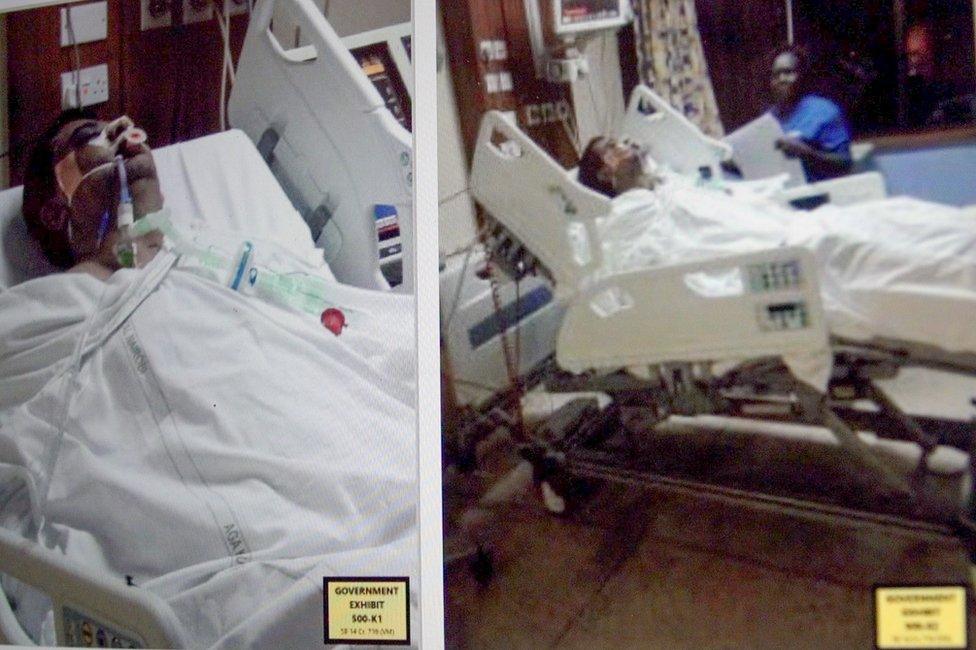 Evidence pictures from court showing Tony Sanghani in hospital in 2014