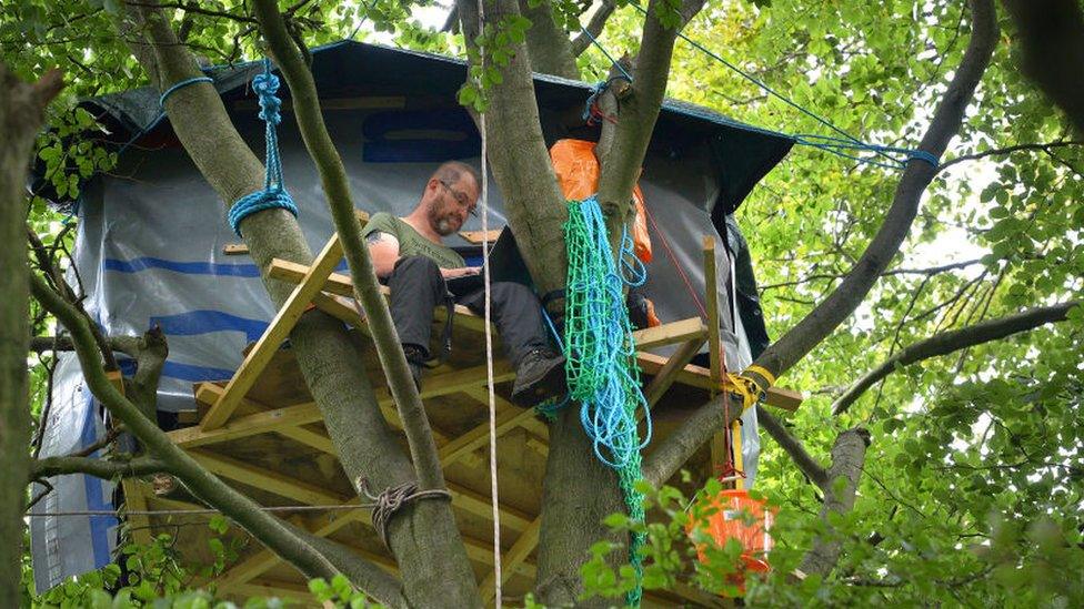 Steve Masters works in his tree house