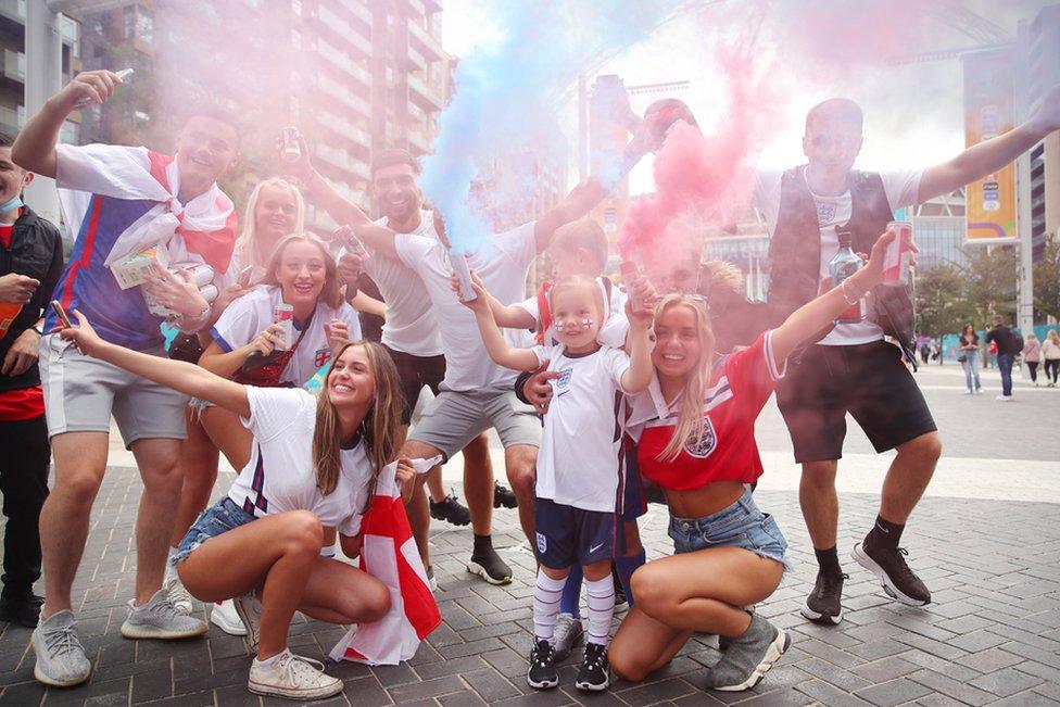 Fans of England on Wembley Way prior to the UEFA Euro 2020 Championship Final between Italy and England at Wembley Stadium on July 11, 2021 in London