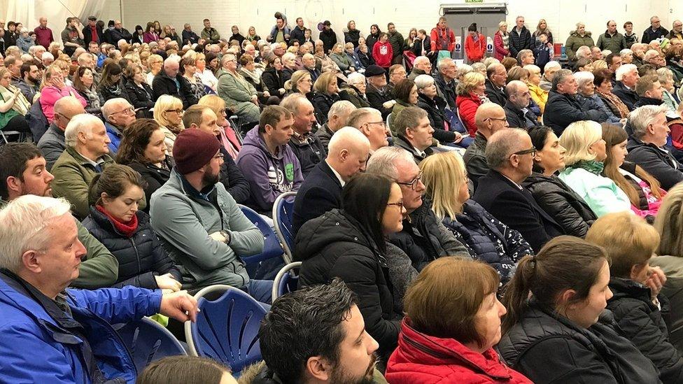 The crowd at the demonstration at the Lakeland Forum in Enniskillen