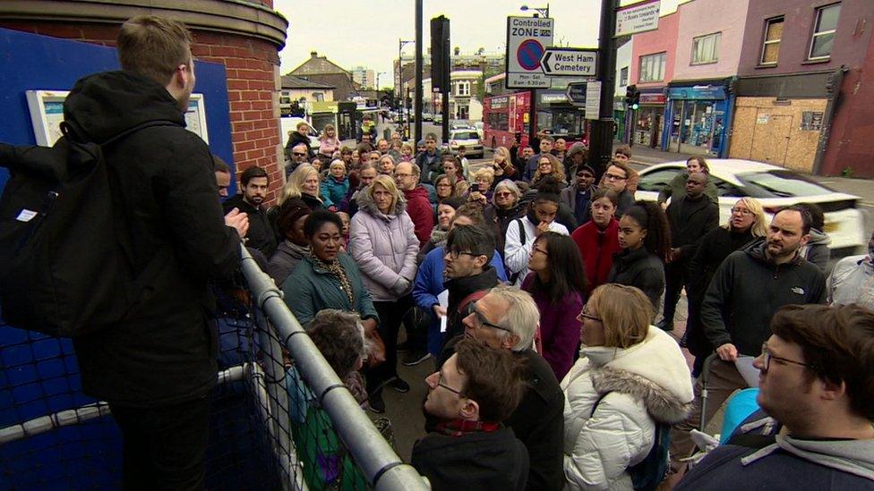 People gather at start of peach march