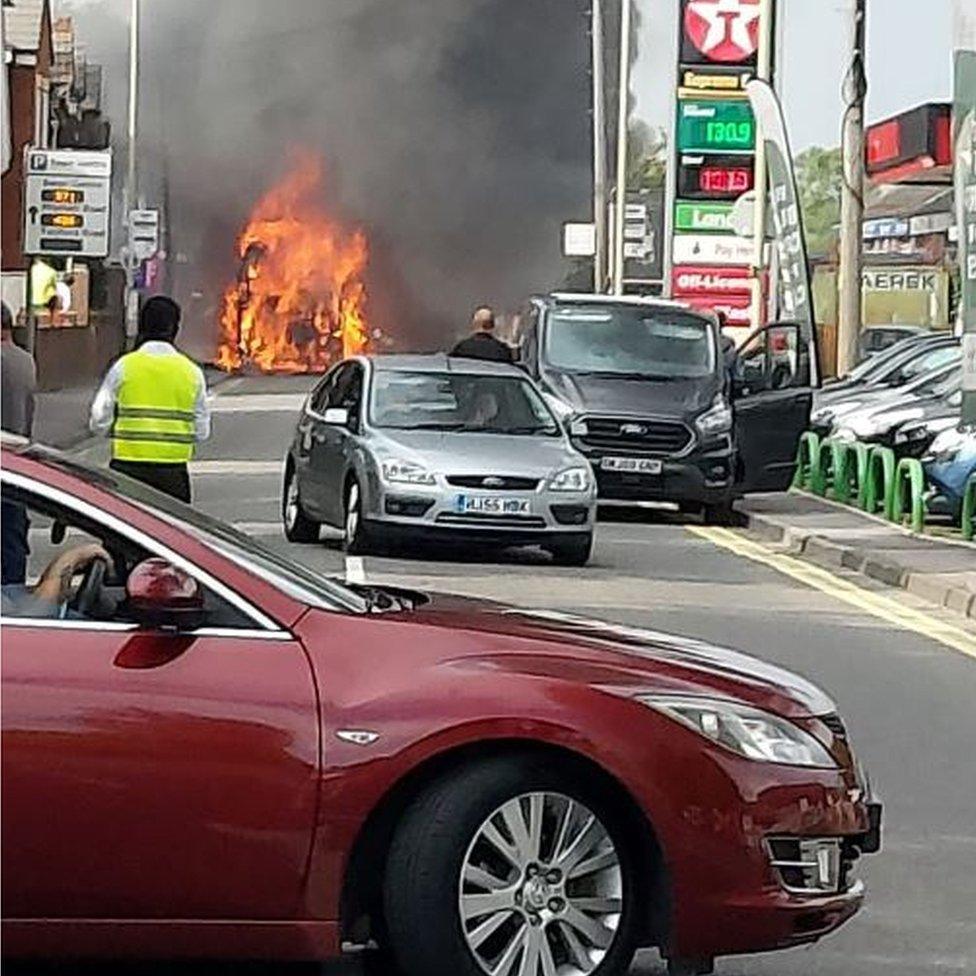 Bus fire in Southampton Road, Eastleigh