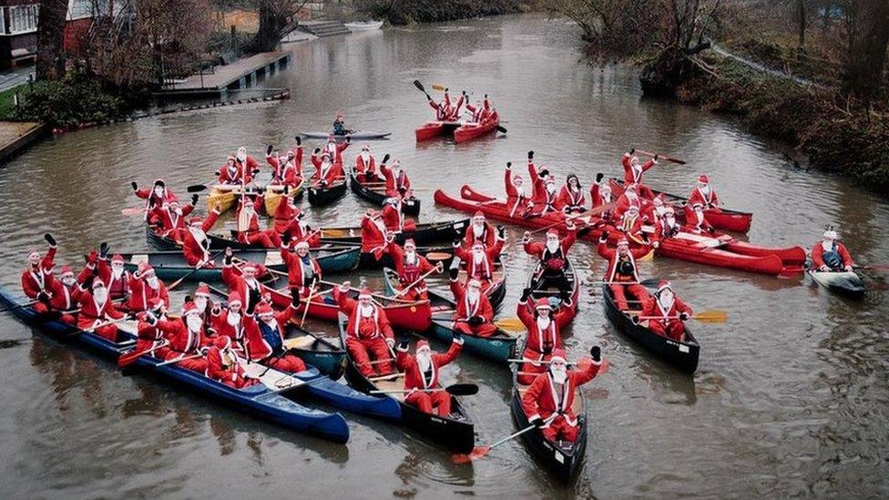 Santa paddle at Leicester Outdoor Pursuits Centre