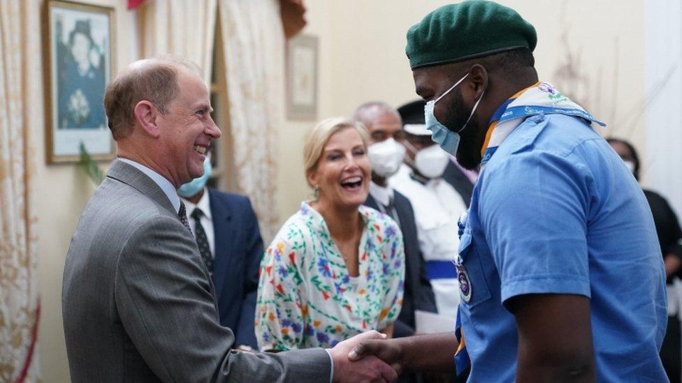 The Earl and the Countess of Wessex at Government House in St Vincent and the Grenadines, during a reception to present Gold Awards to young people who have recently completed the award