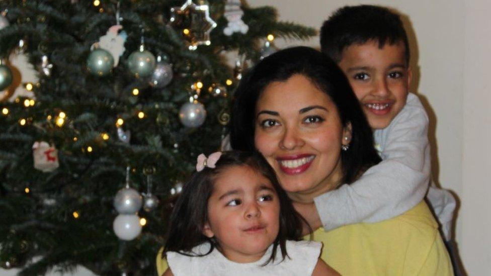 Meena Kumari-Sharma and her two twins at Christmas