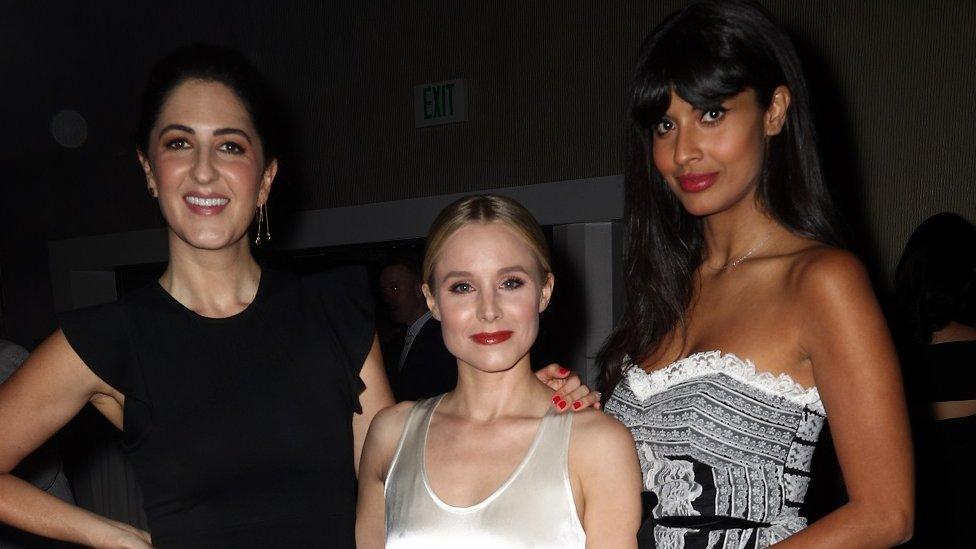 D'Arcy Carden, Kristen Bell, and Jameela Jamil