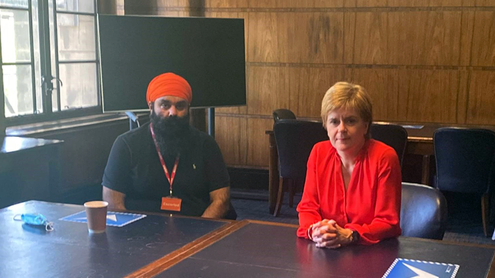 Gurpreet Johal with Nicola Sturgeon